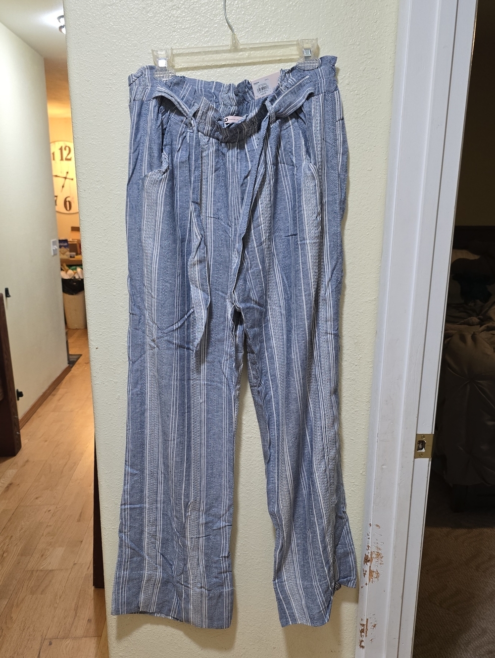 So Goods For Life Kohl's Blue and White Striped Paperbag Waist Pants
